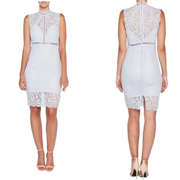 Bardot Lace Panel Sheath Dress Size 4 Periwinkle High Neck Cocktail Party - Picture 1 of 11